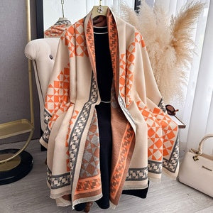 Stylish Leopard Pattern Pashmina Scarves Winter Warm Thick Imitation Cashmere Shawls and Wraps for Ladies Jacquard Scarf