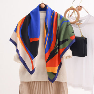 2026 New Collection Spring Polyester Retro Graffiti Square Scarf Colorful Niche Women's Scarves Shawl Lightweight