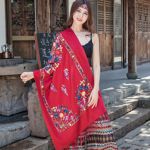 Women's Large Reversible Cashmere Floral Pashmina Scarf Soft Embroidered Shawl Wraps 180cm Winter Travel Accessories