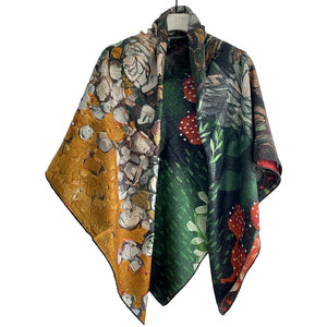 Digital Printed Pashmina with Silk Wool Blended Luxury Women's Scarf Shawl Big Size Double Sides Printed Reversible Wrap